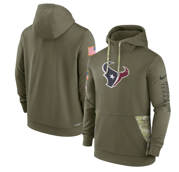 Houston Texans 2022 Olive Salute To Service Therma Performance Pullover Hoodie